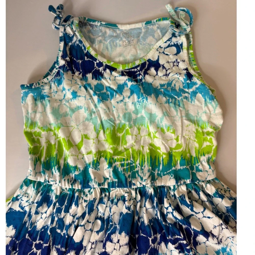 The Children's Place Dress Tie‎ Strap Sleeveless Casual Blue Green L (10-12)
